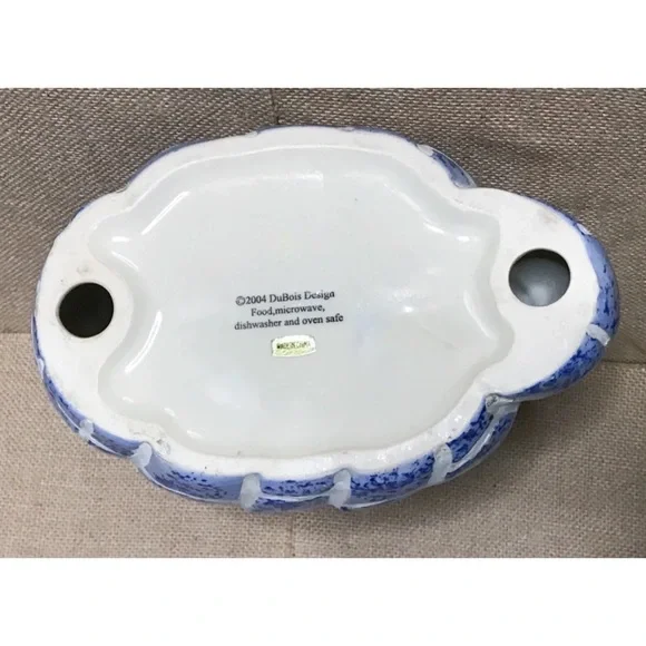 Blue White Tile Ceramic Duck Planter Candy Dish Rustic Country Cottage Farm Core - Picture 8 of 9